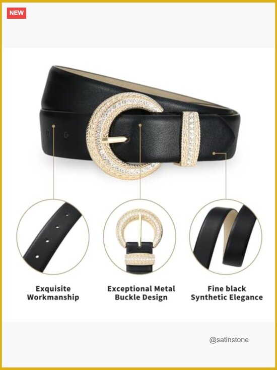 Faux Leather Belt with Rhinestone Buckle Fashion Waist Belt main image 4